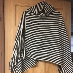 Jenny Boston Black & White Cowl Neck Poncho